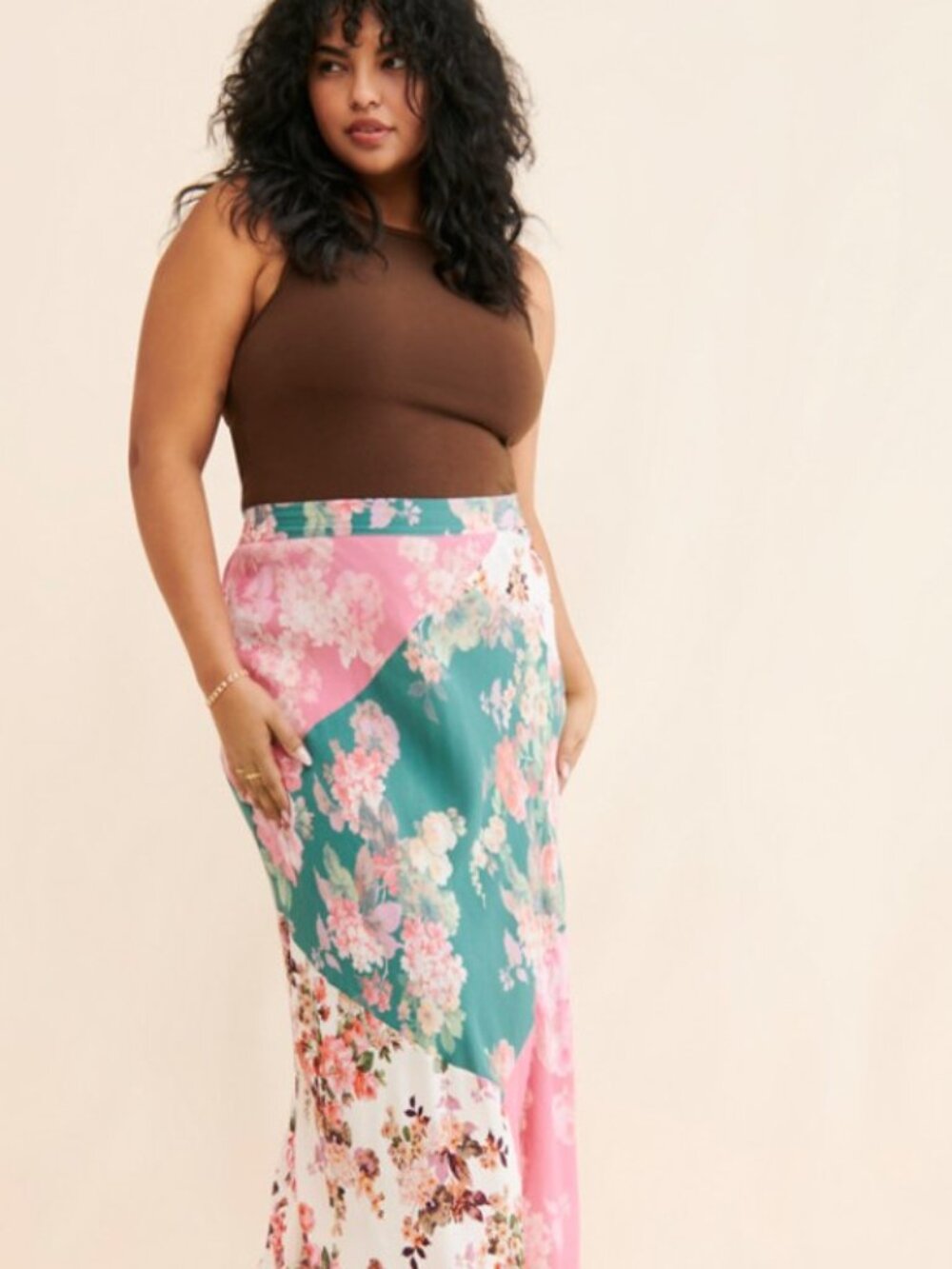Kachel Mixed Print Slip Skirt - Size 16W